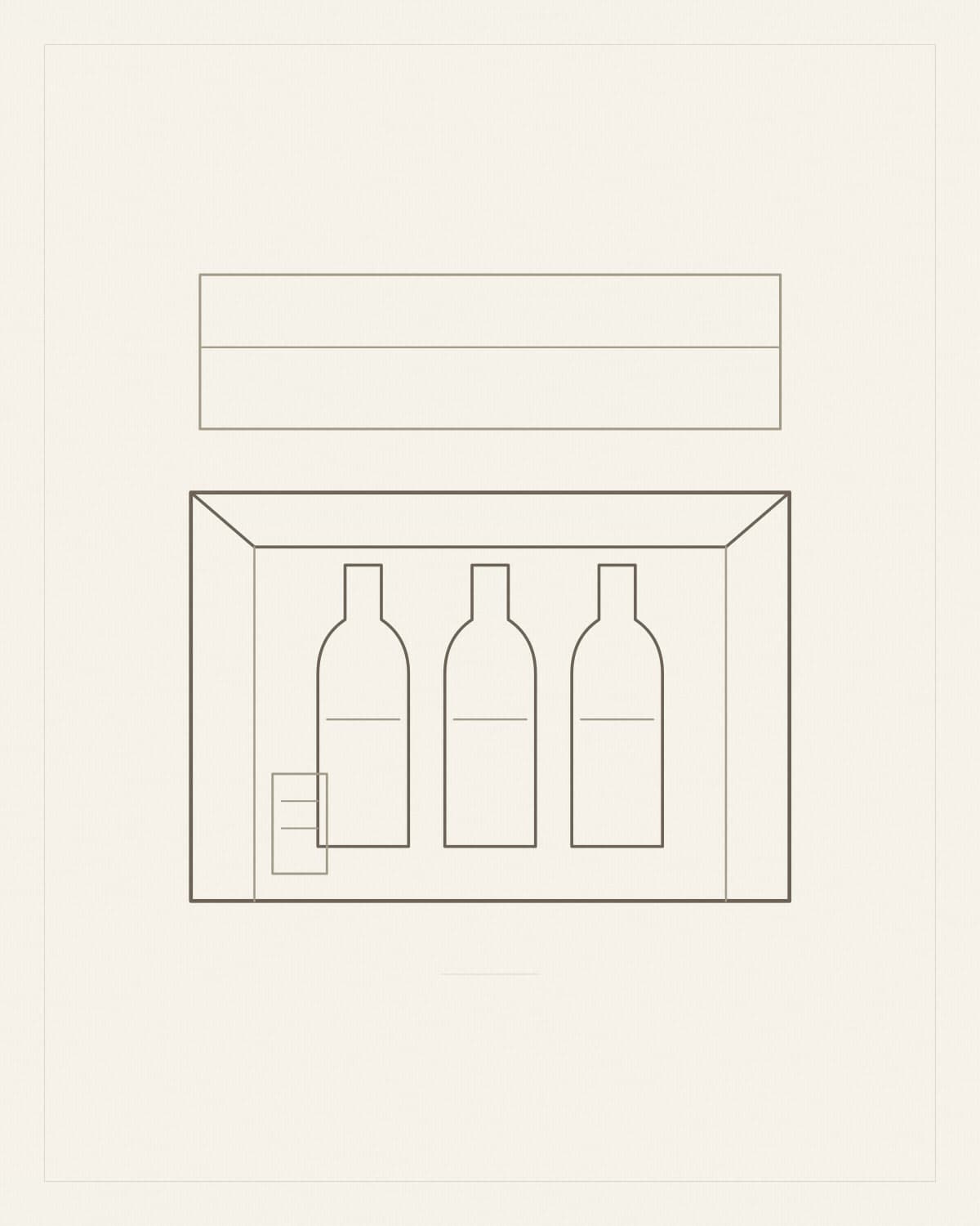 The opened gift box showing three small bottles and a tasting card