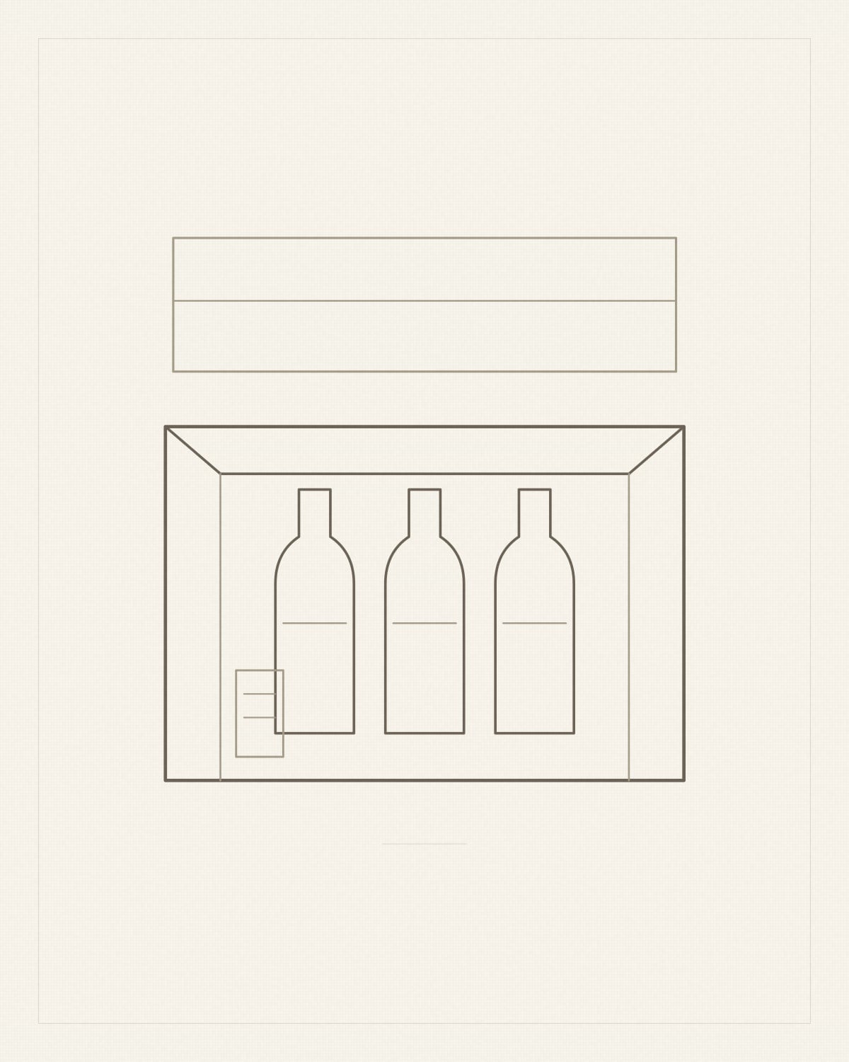 The opened gift box showing three small bottles and a tasting card